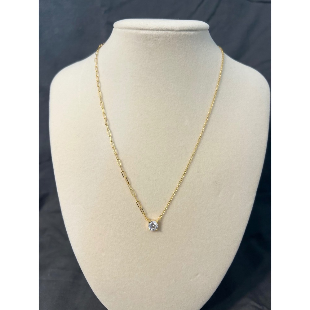 Half and Half Round CZ Pendant Necklace 18k Gold Plated Silver 16-18" 6.0mm